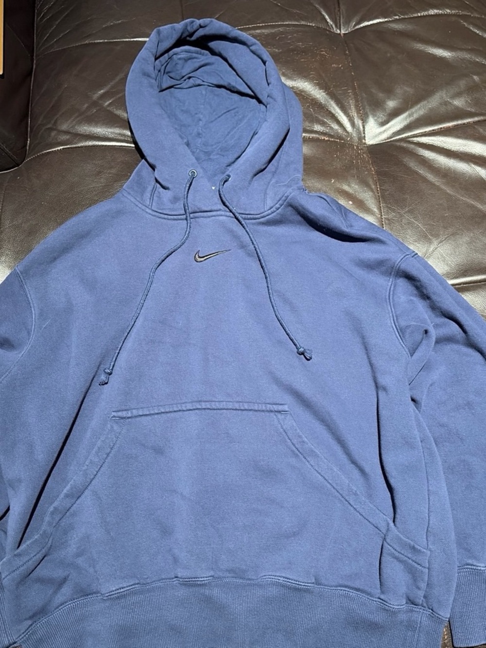 Nike Navy Blue Pullover Hoodie with Embroidered Swoosh